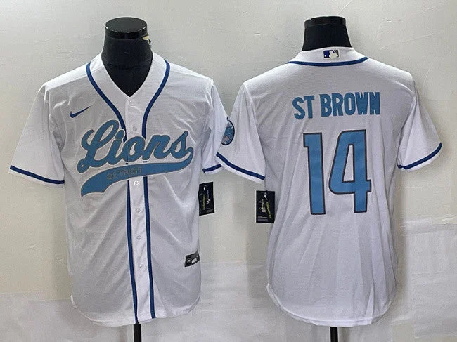 Baseball Jersey For Baseball Tournament Teams-Men's Detroit Lions #14 Amon-Ra St. Brown White Cool Base Stitched Baseball Jersey