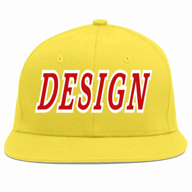 Baseball Cap For Custom Sizing-Custom Light Gold Red-White Flat Eaves Sport Baseball Cap Design for Men/Women/Youth