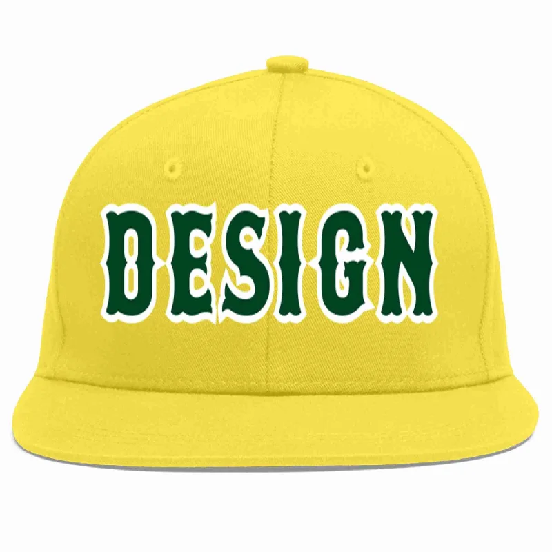 Baseball Cap For Custom Player Orders-Custom Light Gold Green-White Flat Eaves Sport Baseball Cap Design for Men/Women/Youth