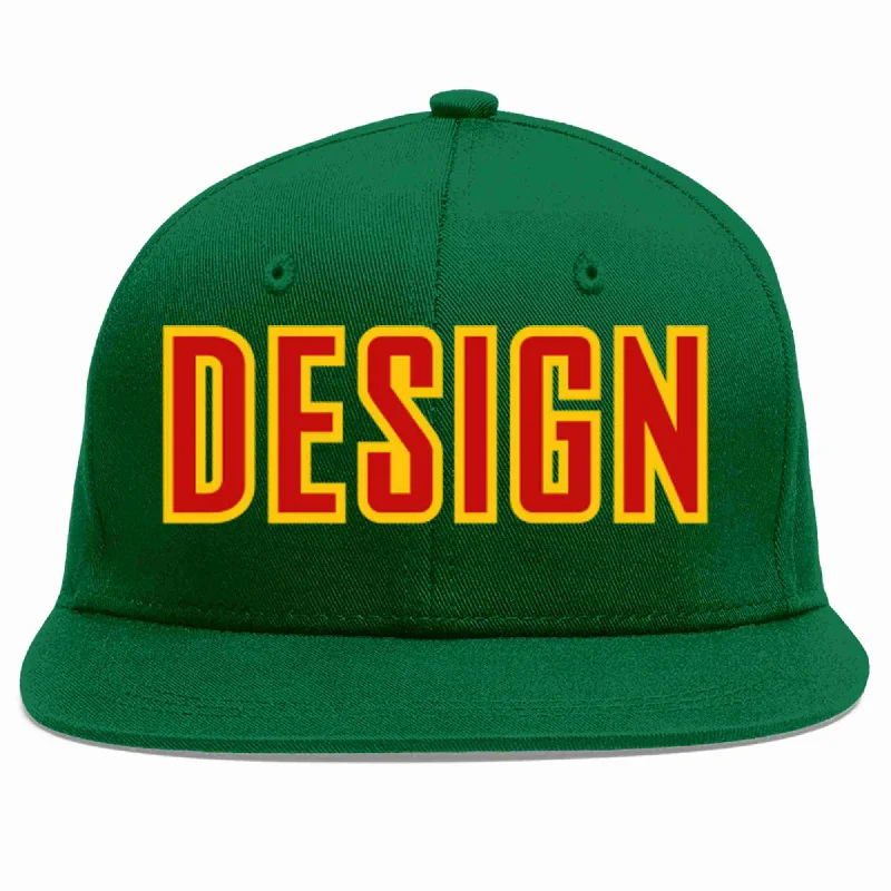 Baseball Cap For Outdoor Play-Custom Green Red-Yellow Flat Eaves Sport Baseball Cap Design for Men/Women/Youth