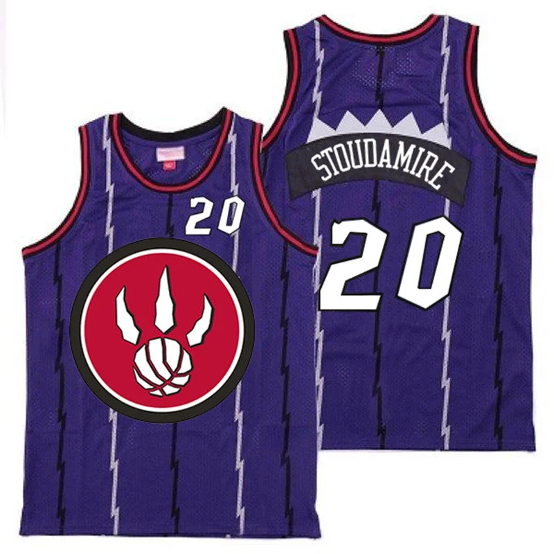 Basketball Jersey For Custom Embroidered Logos-Raptors 20 Damon Stoudamire Purple Red Big Logo Retro Basketball Jersey