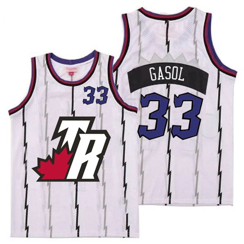 Basketball Jersey For Coaches-Raptors 33 Marc Gasol White Big White TR Logo Retro Basketball Jersey