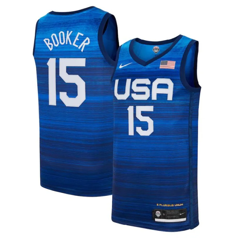 Basketball Jersey For Holiday Gifts-Team USA 15 Booker Navy 2021 Olympics Basketball Swingman Basketball Jersey