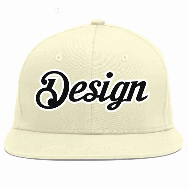 Baseball Cap For College Teams-Custom Cream Black-White Flat Eaves Sport Baseball Cap Design for Men/Women/Youth