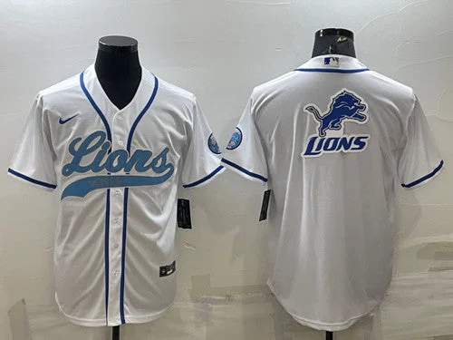 Baseball Jersey For Personalized School Gear-Men's Detroit Lions White Team Big Logo With Patch Cool Base Stitched Baseball Jersey