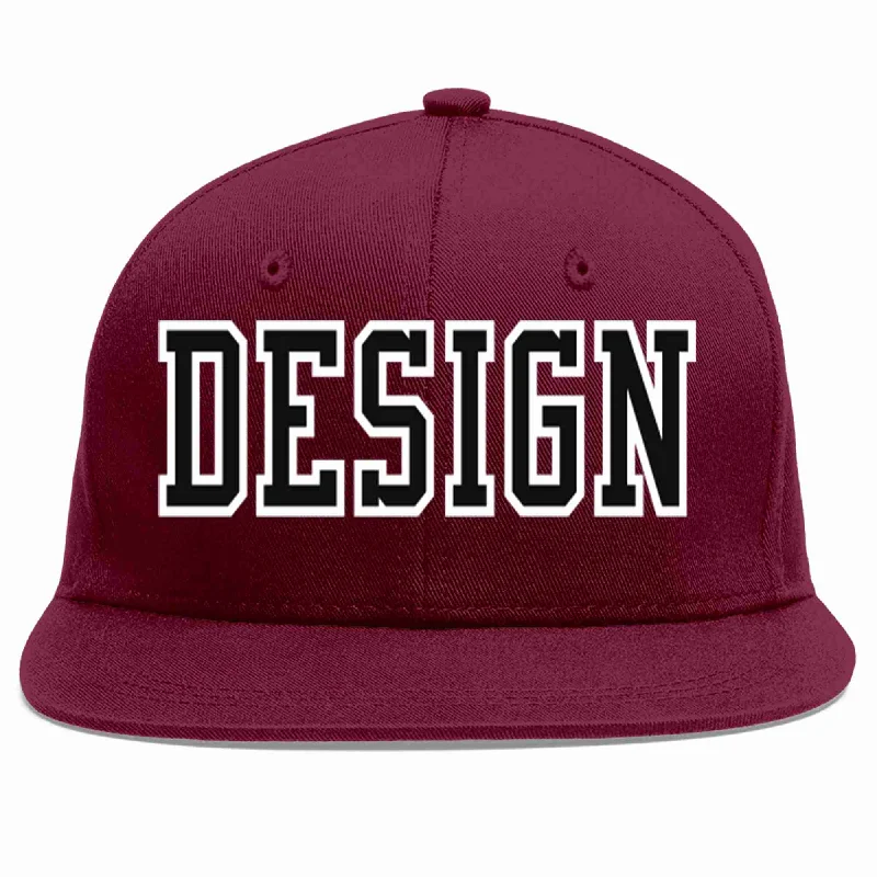 Baseball Cap For Special Promotions-Custom Crimson Black-White Flat Eaves Sport Baseball Cap Design for Men/Women/Youth