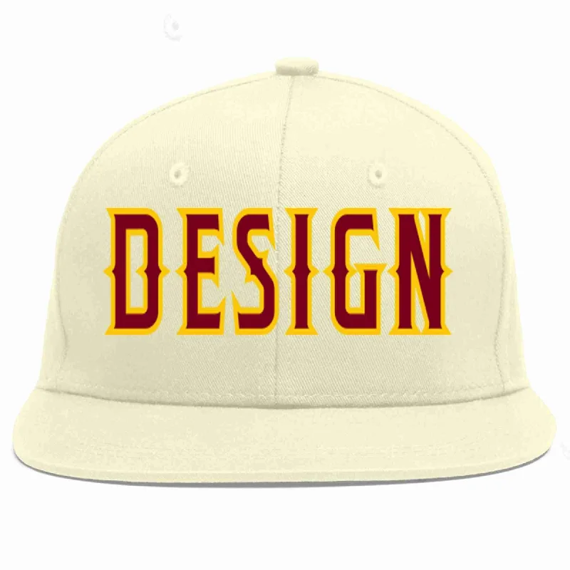 Baseball Cap For Premium Teams-Custom Cream Crimson-Gold Flat Eaves Sport Baseball Cap Design for Men/Women/Youth