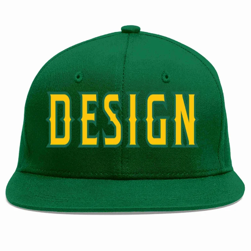 Baseball Cap With Personalized Features-Custom Green Gold-Kelly Green Flat Eaves Sport Baseball Cap Design for Men/Women/Youth