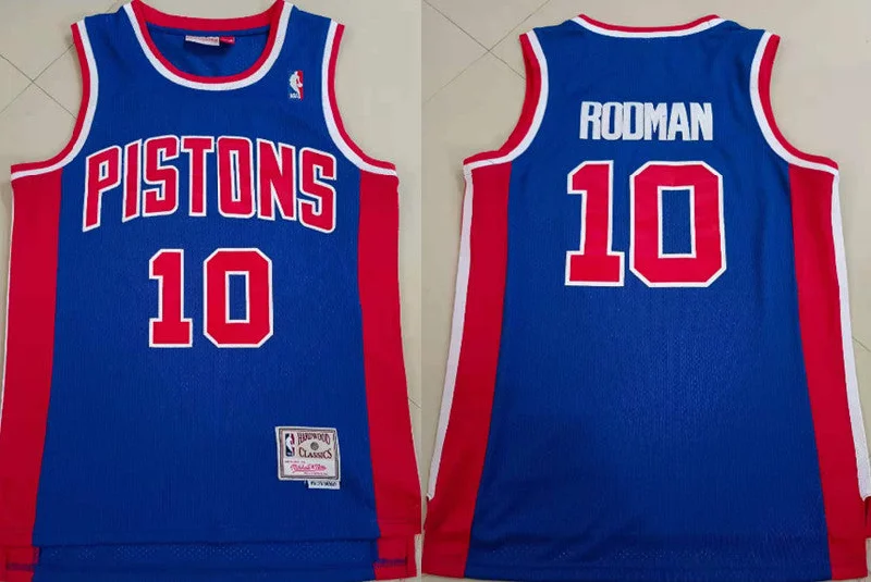 Basketball Jersey For Team Recognition-Pistons 10 Dennis Rodman Blue Hardwood Classics Basketball Jersey