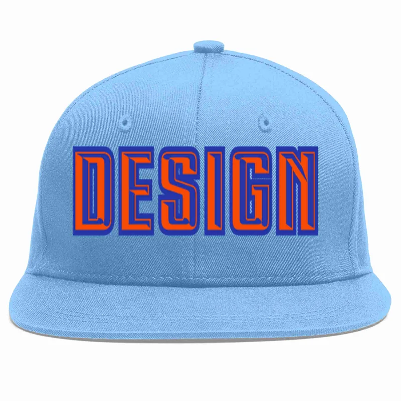 Baseball Cap With Player Numbers-Custom Light Blue Orange-Royal Flat Eaves Sport Baseball Cap Design for Men/Women/Youth