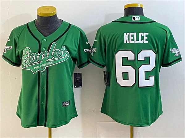 Baseball Jersey For Group Orders And Discounts-Women's Philadelphia Eagles #62 Jason Kelce Green Cool Base Stitched Baseball Jersey(Run Small)