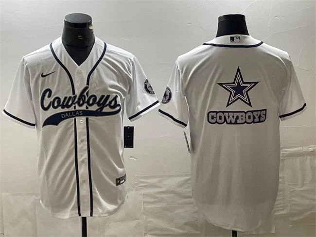 Baseball Jersey For Adult Leagues-Men's Dallas Cowboys White Team Big Logo With Patch Cool Base Stitched Baseball Jersey