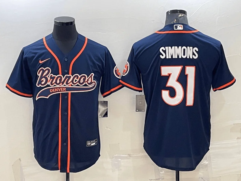 Baseball Jersey For Custom Fan Orders-Men's Denver Broncos #31 Justin Simmons Navy Blue Stitched Cool Base Baseball Jersey