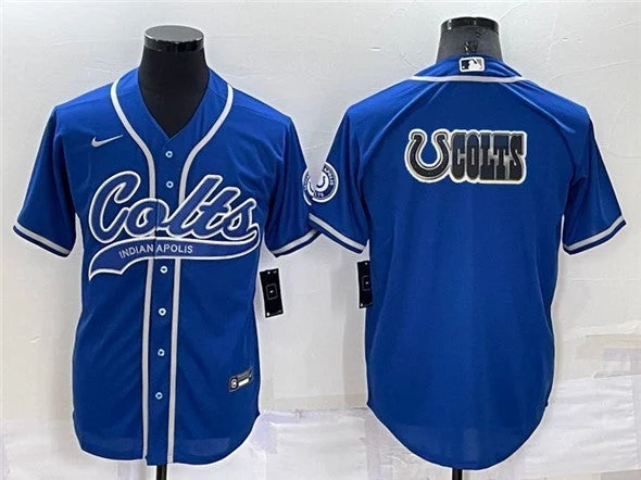 Baseball Jersey For Youth Baseball Leagues-Men's Indianapolis Colts Blue Team Big Logo With Patch Cool Base Stitched Baseball Jersey