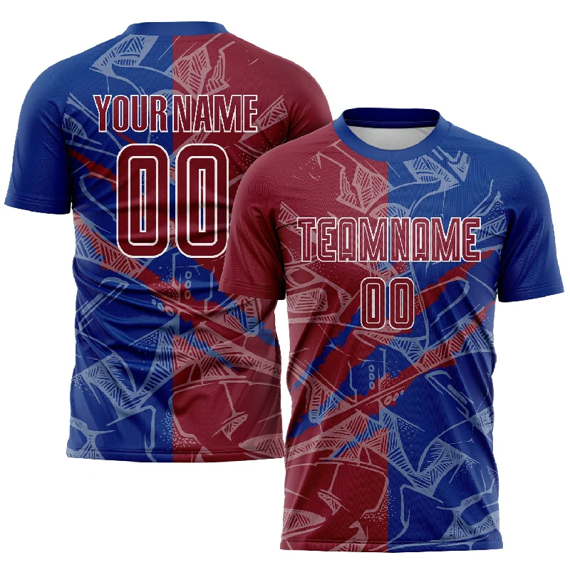 Football Jersey For Personalized Player Merchandise-Custom Graffiti Pattern Crimson-Royal Scratch Sublimation Soccer Uniform Jersey