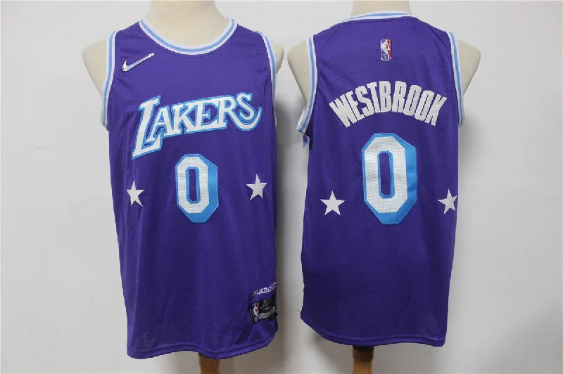 Basketball Jersey For Basketball Players And Fans-Lakers 0 Russell Westbrook Purple Diamond 75th Anniversary City Edition Swingman Basketball Jersey