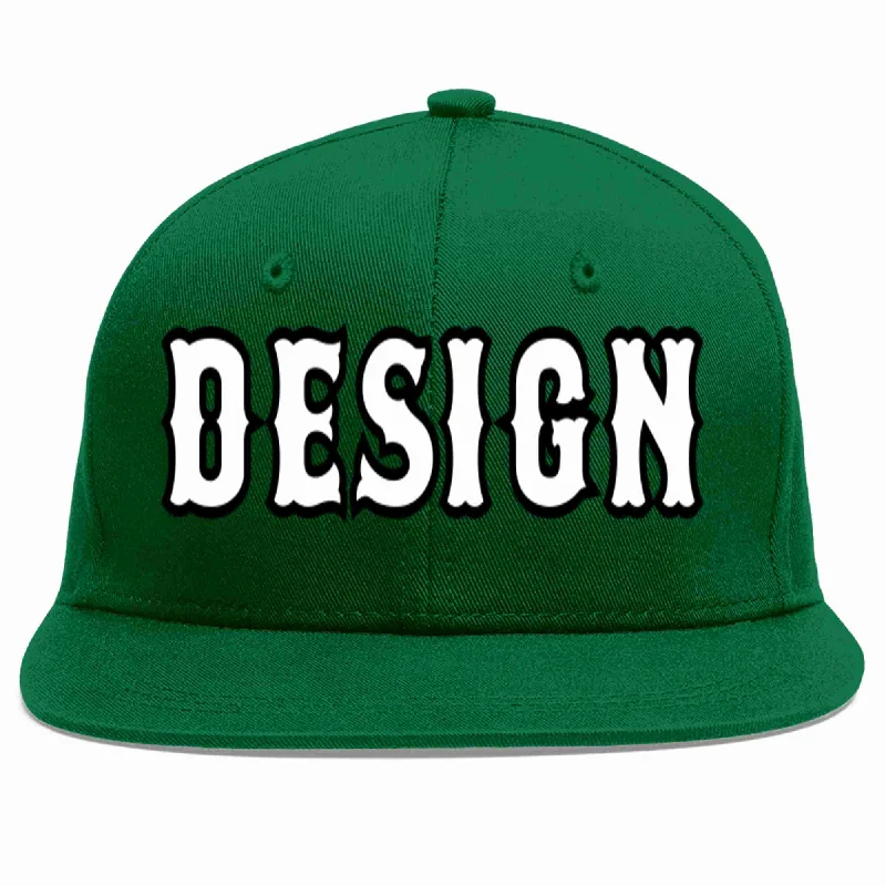 High Quality Baseball Cap-Custom Green White-Black Flat Eaves Sport Baseball Cap Design for Men/Women/Youth