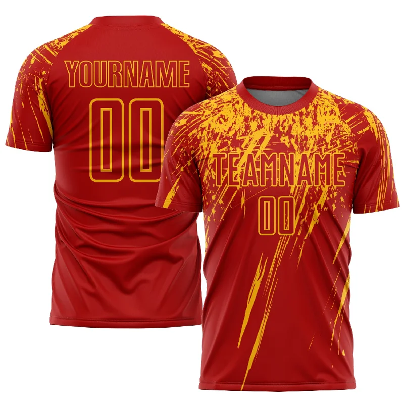 Custom Football Jersey-Custom Red Gold Sublimation Soccer Uniform Jersey