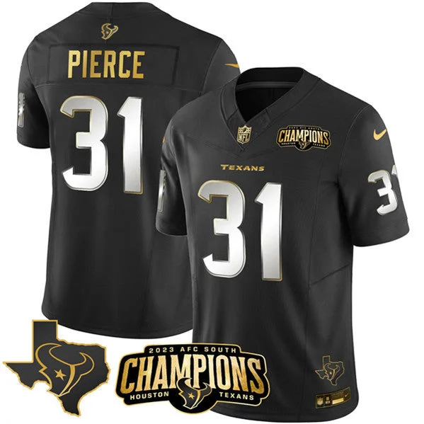 Football Jersey With Custom Logo Design-Men's Houston Texans #31 Dameon Pierce Black Golden 2023 F.U.S.E. With AFC South Champions Patch And Team Logo Patch Limited Football Stitched Jersey