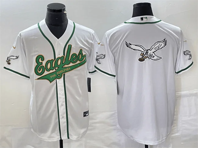 Baseball Jersey For Special Event Customization-Men's Philadelphia Eagles White Gold Team Big Logo Cool Base Stitched Baseball Jersey