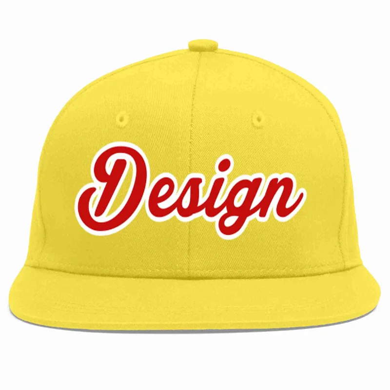 Baseball Cap For Kids-Custom Light Gold Red-White Flat Eaves Sport Baseball Cap Design for Men/Women/Youth