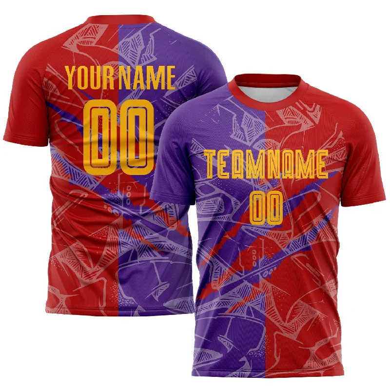 Football Jersey With Unique Design-Custom Graffiti Pattern Yellow Red-Purple Scratch Sublimation Soccer Uniform Jersey