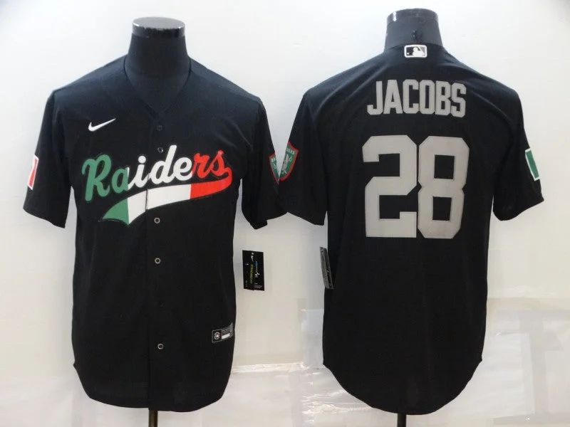 Personalized Baseball Jersey-Men's Las Vegas Raiders #28 Josh Jacobs Black Mexico Stitched Cool Base Baseball Jersey