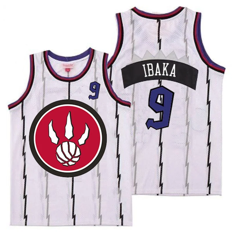 Basketball Jersey For Personalized Fan Support-Raptors 9 Serge Ibaka White Red Big Logo Retro Basketball Jersey