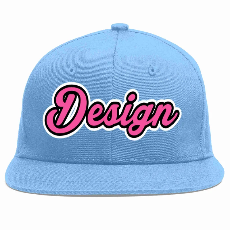 Baseball Cap With Player Numbers-Custom Light Blue Pink-Black Flat Eaves Sport Baseball Cap Design for Men/Women/Youth