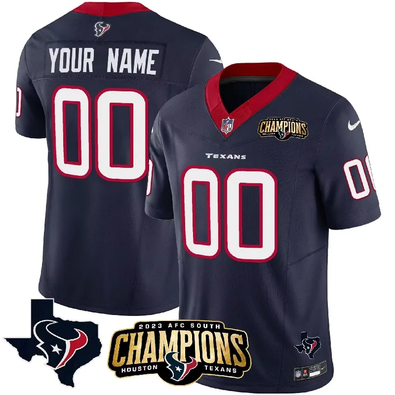 Football Jersey For Football Tournament Teams-Men's Houston Texans Active Player Custom Navy 2023 F.U.S.E. AFC South Champions Patch And Team Logo Patch Limited Football Stitched Jersey