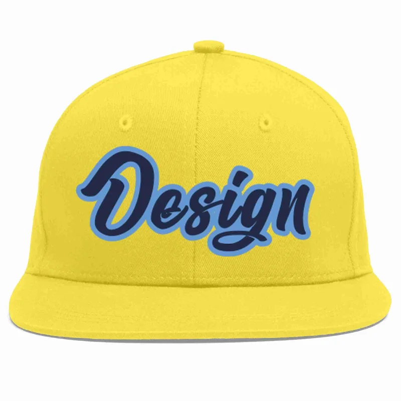 Baseball Cap For Player Recognition-Custom Light Gold Navy-Light Blue Flat Eaves Sport Baseball Cap Design for Men/Women/Youth