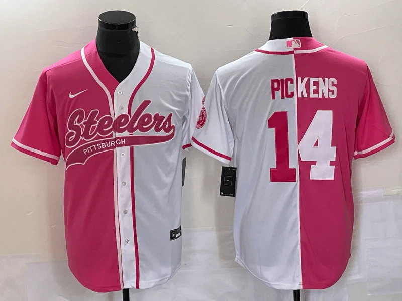 Baseball Jersey For Custom Fan Orders-Men's Pittsburgh Steelers #14 George Pickens Pink White Two Tone With Patch Cool Base Stitched Baseball Jersey