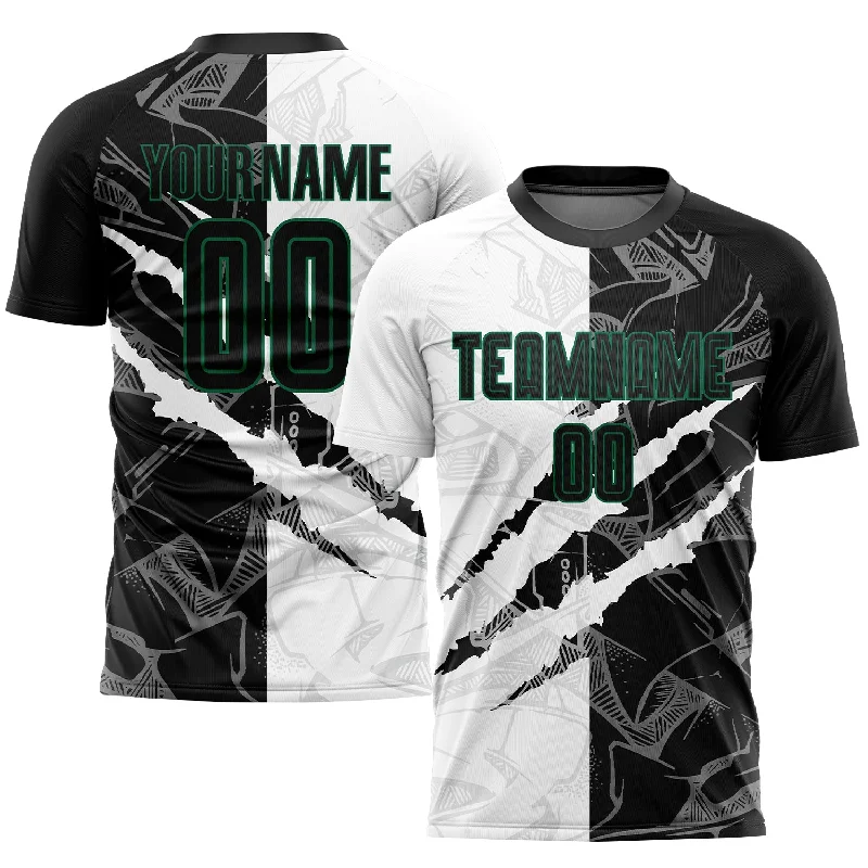 Football Jersey With Unique Design-Custom Graffiti Pattern Black-Kelly Green Scratch Sublimation Soccer Uniform Jersey