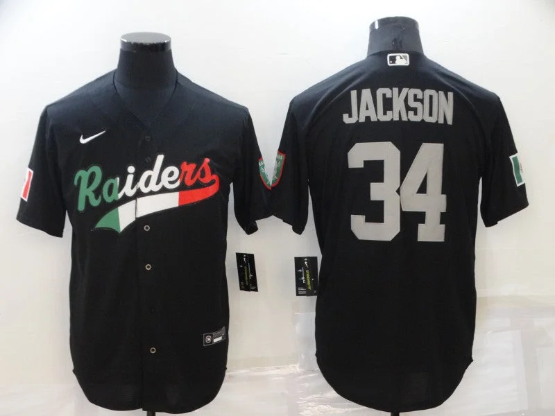 Custom Baseball Jersey-Men's Las Vegas Raiders #34 Bo Jackson Black Mexico Stitched Cool Base Baseball Jersey