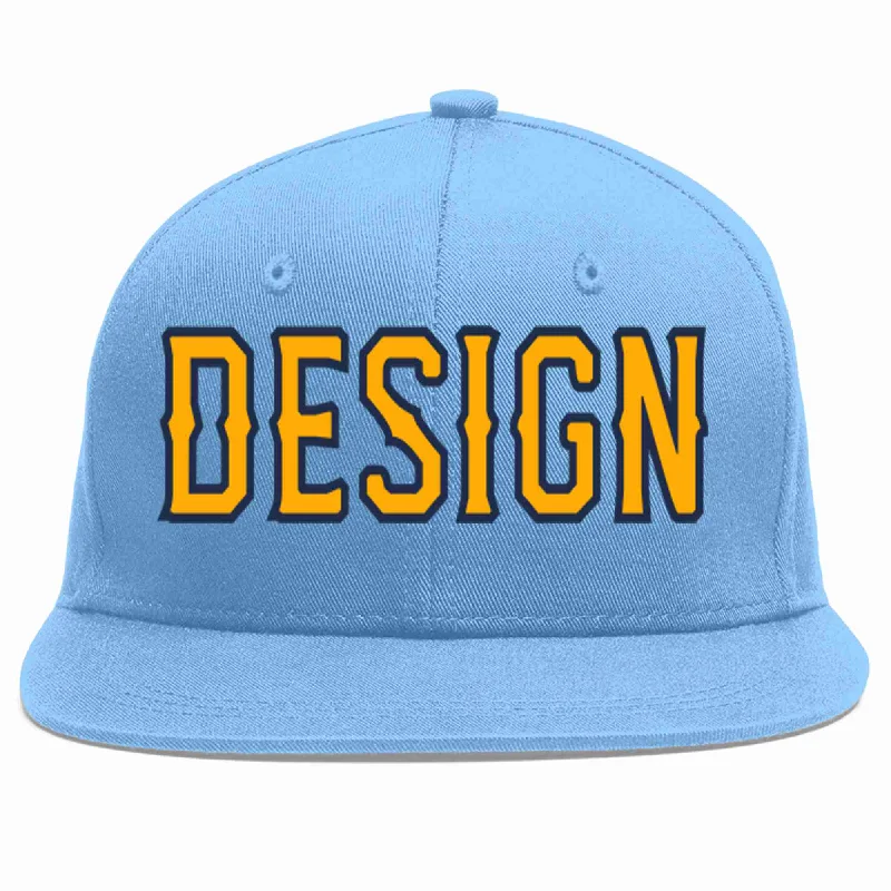 Baseball Cap With Bold Design And Colors-Custom Light Blue Yellow-Navy Flat Eaves Sport Baseball Cap Design for Men/Women/Youth