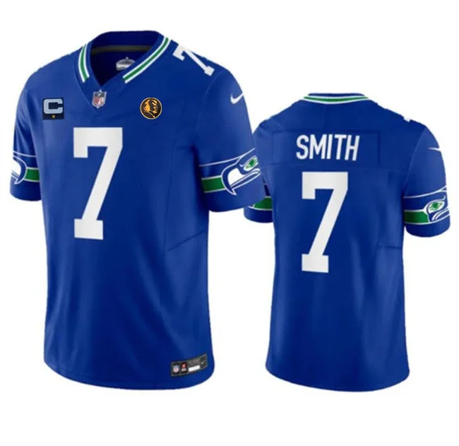 Football Jersey For Personalized Team Wear-Men's Seattle Seahawks #7 Geno Smith Blue 2023 F.U.S.E. Throwback With 1-star C Patch And John Madden Patch Vapor Limited Football Stitched Jersey