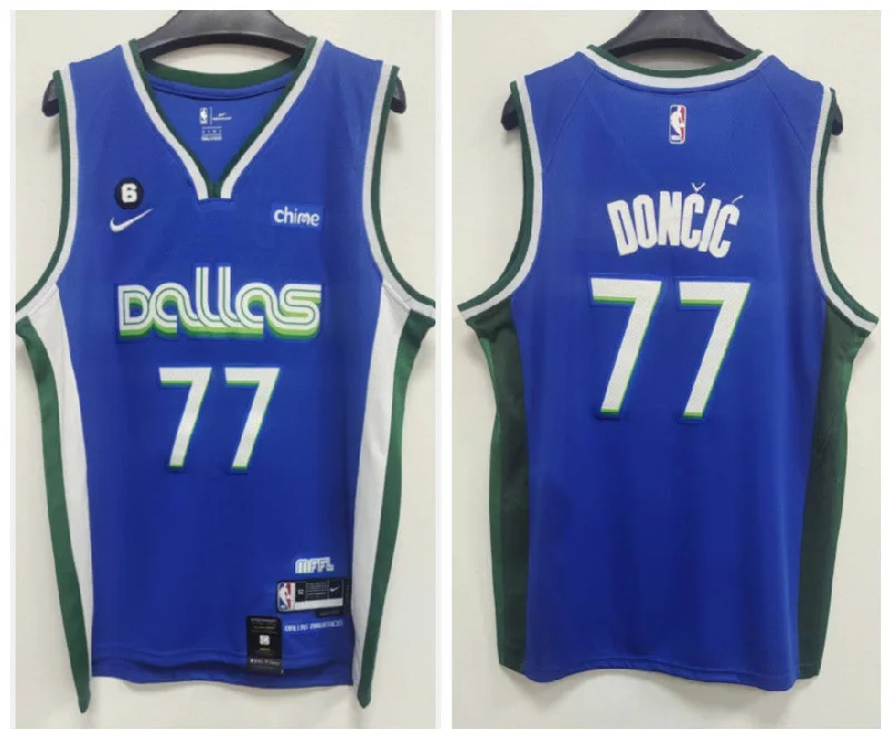 Basketball Jersey For Personalized Fan Gear-Mavericks 77 Luka Doncic Blue 2022-23 City Edition Swingman Basketball Jersey