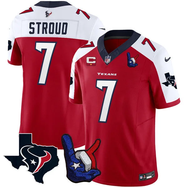 Football Jersey For Custom Fan Apparel-Men's Houston Texans #7 C.J. Stroud White/Red 2023 F.U.S.E. With 1-Star C And Hand Sign Throwing Up The H Patch Vapor Untouchable Limited Football Stitched Jersey