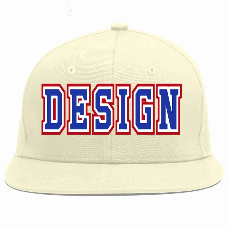 Baseball Cap For Game Day Gear-Custom Cream Royal-White Flat Eaves Sport Baseball Cap Design for Men/Women/Youth