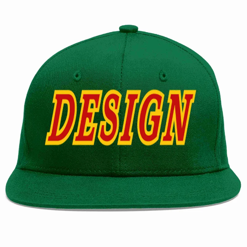 Baseball Cap For High-Quality Embroidery-Custom Green Red-Yellow Flat Eaves Sport Baseball Cap Design for Men/Women/Youth