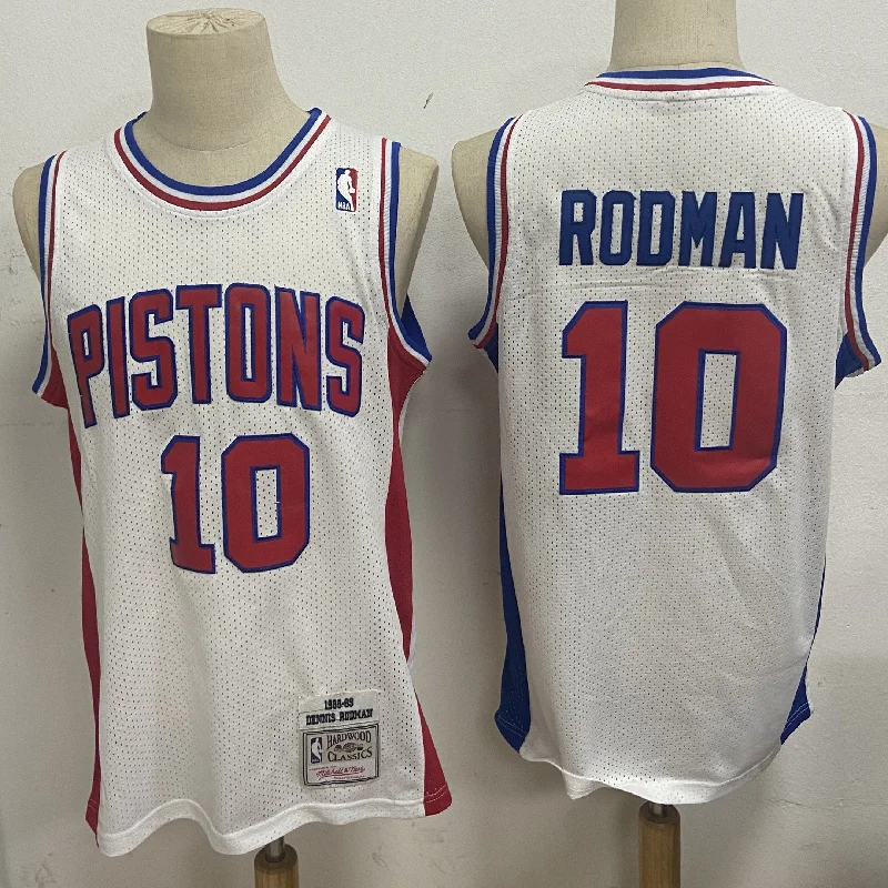 Basketball Jersey For Sports Apparel-Pistons 10 Dennis Rodman White 1988-89 Hardwood Classics Basketball Jersey