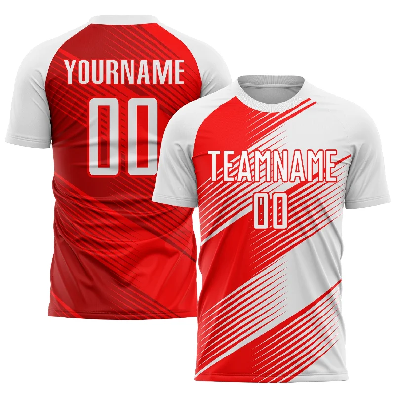 Football Jersey With Custom Embroidery Options-Custom Red White Sublimation Soccer Uniform Jersey