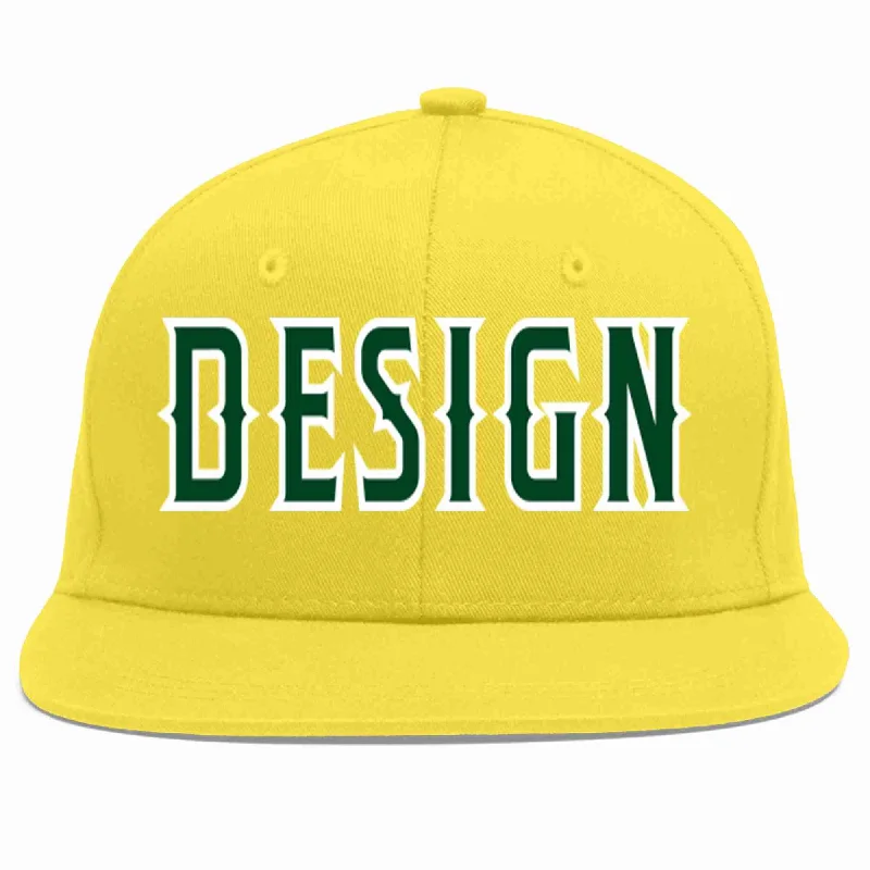 Baseball Cap For Special Edition Releases-Custom Light Gold Green-White Flat Eaves Sport Baseball Cap Design for Men/Women/Youth