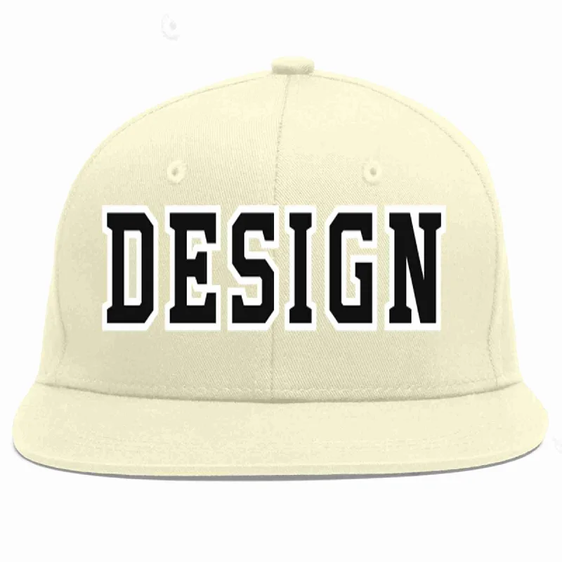 Baseball Cap For Special Merchandise-Custom Cream Black-White Flat Eaves Sport Baseball Cap Design for Men/Women/Youth