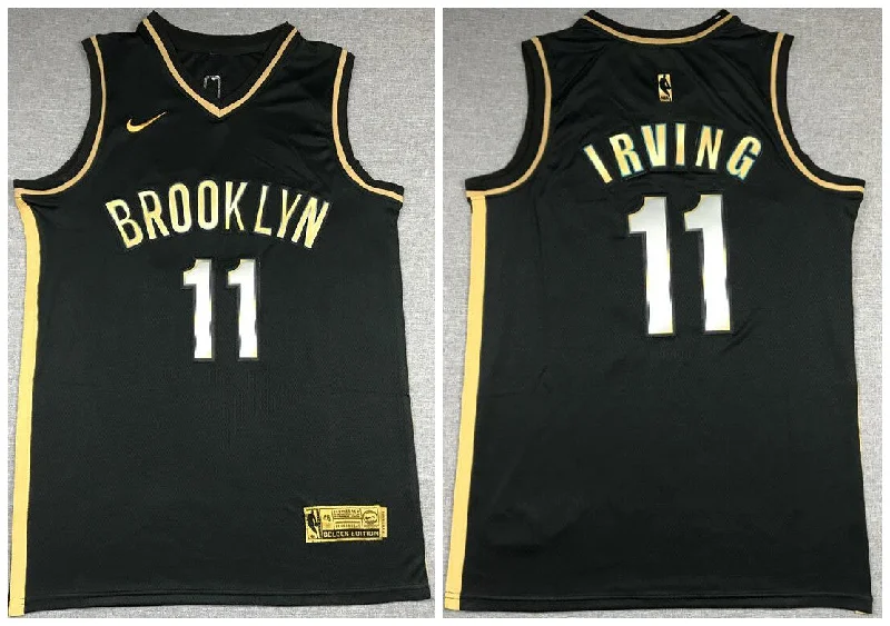 Basketball Jersey For Family Event Gifts-Nets 11 Kyrie Irving Black Gold 2021 Swingman Basketball Jersey