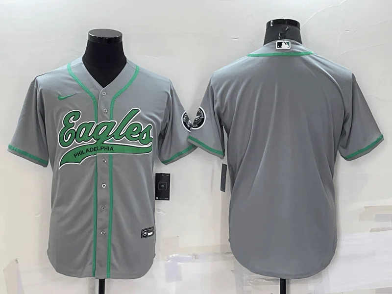 Custom Baseball Jersey-Men's Philadelphia Eagles Blank Grey Stitched Cool Base Baseball Jersey