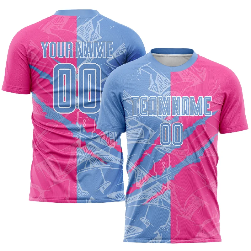 Football Jersey For Official Merchandise-Custom Graffiti Pattern Light Blue-Pink Scratch Sublimation Soccer Uniform Jersey