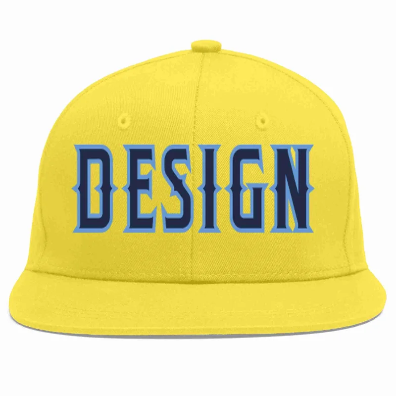 Baseball Cap For School Sports Teams-Custom Light Gold Navy-Light Blue Flat Eaves Sport Baseball Cap Design for Men/Women/Youth