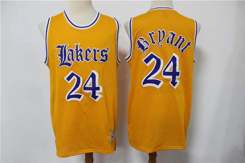 Basketball Jersey For Youth Basketball Leagues-Lakers 24 Kobe Bryant Yellow Faded Swingman Basketball Jersey