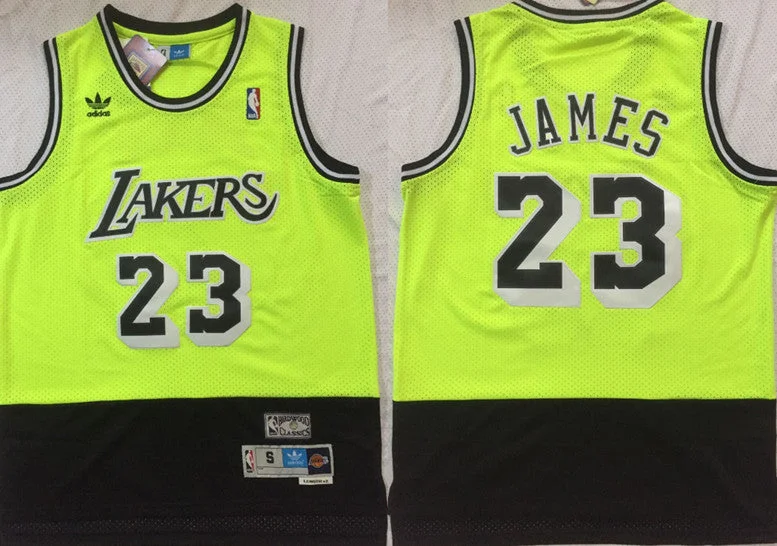 Basketball Jersey For Custom Fan Apparel-Lakers 23 Lebron James Fluorescent Green Black Hardwood Classics Split Mesh Swingman Basketball Jersey